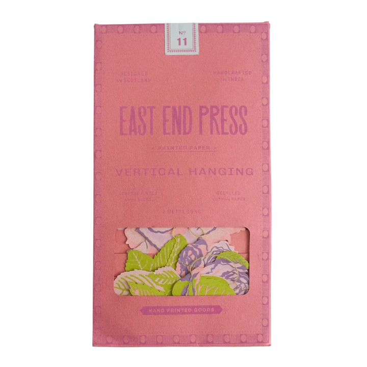 East End Press: Rose Vertical Wall Hanging (No 11) packaging featuring vibrant floral designs, perfect as a thoughtful gift.