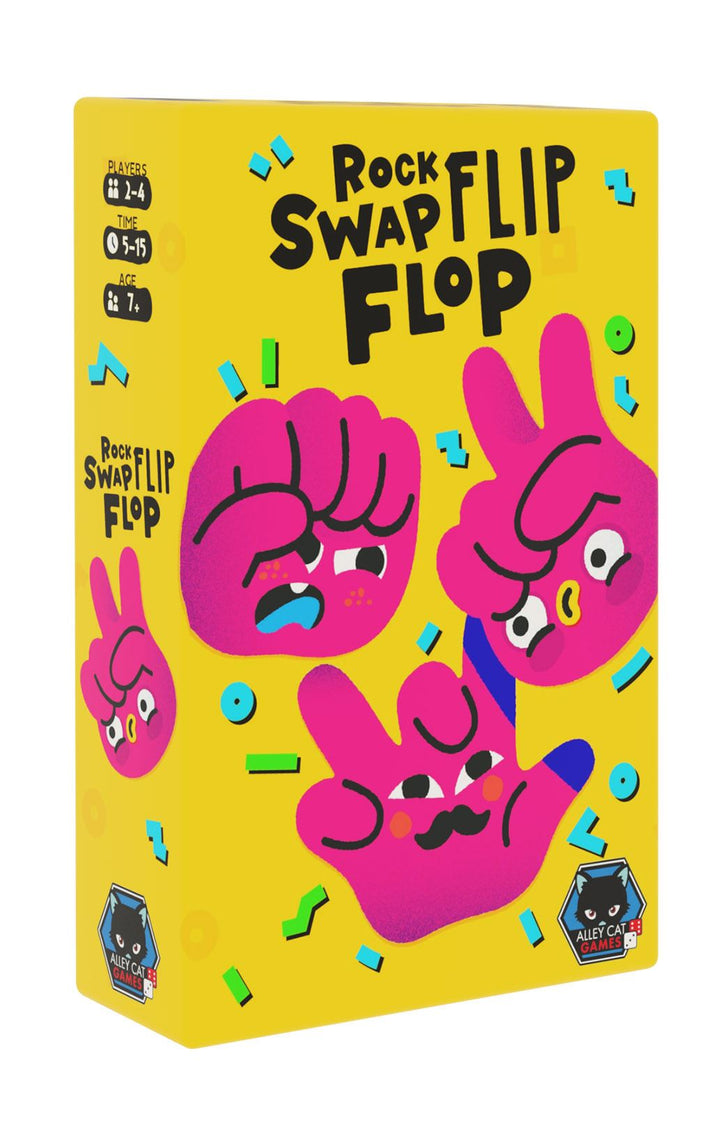 Rock Swap Flip Flop party game yellow box by Alley Cat Games