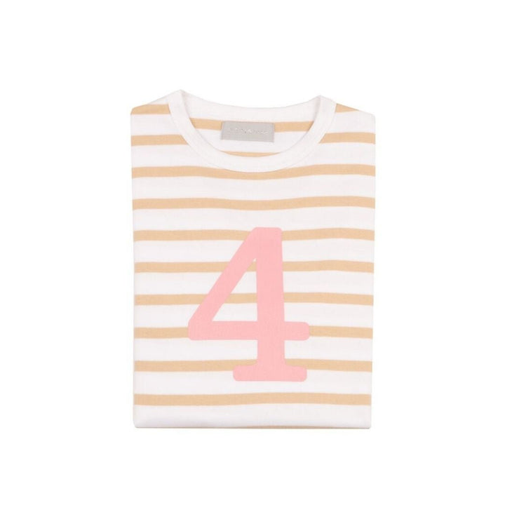 Bob & Blossom: Biscuit & White Breton Striped Pink Number 4 T-Shirt - Acorn & Pip_Bob & Blossom