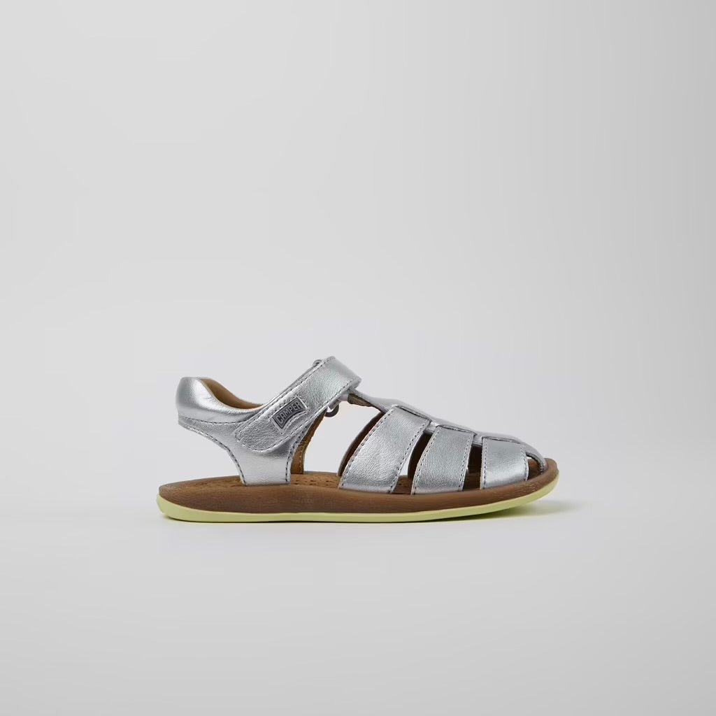 Camper: Bicho Leather Velcro Sandals Rebound - Silver - Acorn & Pip_Camper