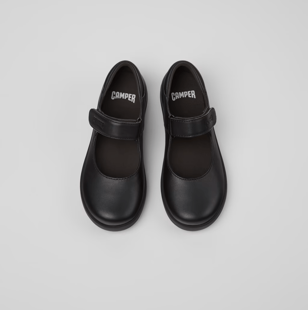 Camper: Spiral Comet Girls Velcro School Shoes - Black - Acorn & Pip_Camper