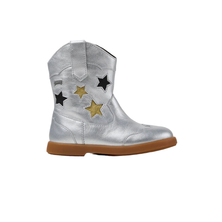 Camper Twins Kids Silver Leather Star Boots