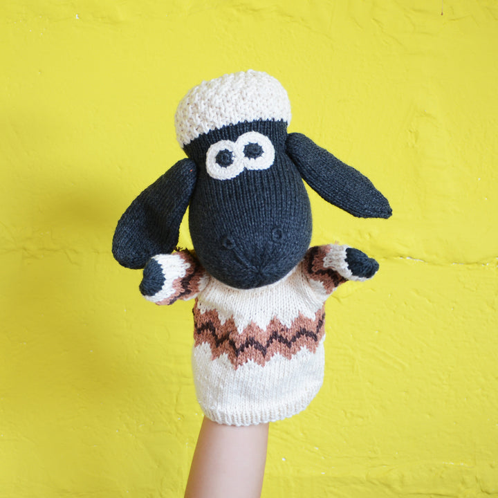Chunki Chilli Shaun the Sheep knitted hand puppet