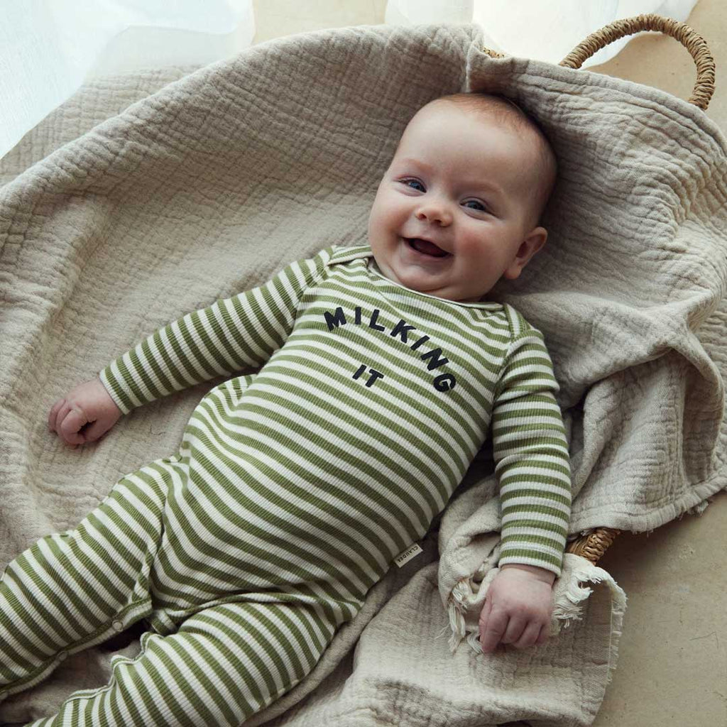 Claude & Co: Milking It Stripe Onesie - Acorn & Pip_Claude & Co