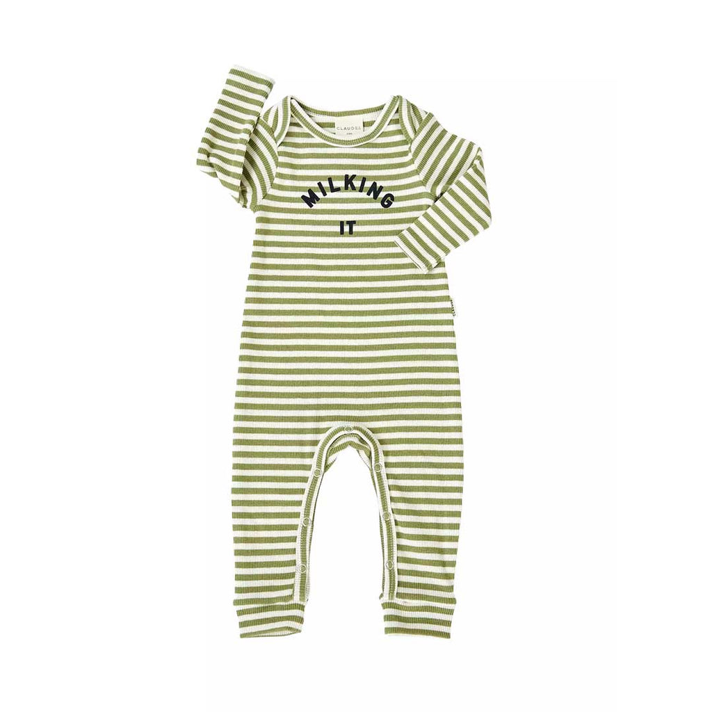 Claude & Co: Milking It Stripe Onesie - Acorn & Pip_Claude & Co