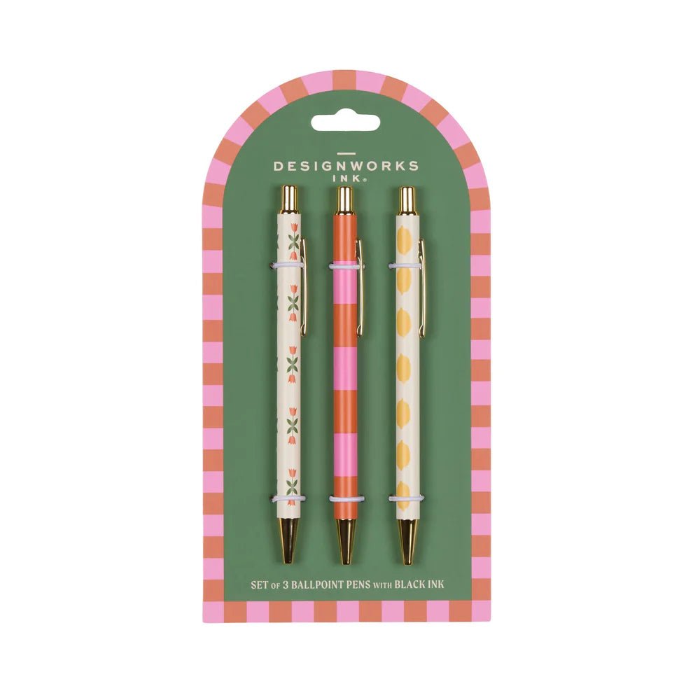 Designworks: A Dopo Set of 3 Pens - Flower, Stripe, Lemon - Acorn & Pip_Designworks