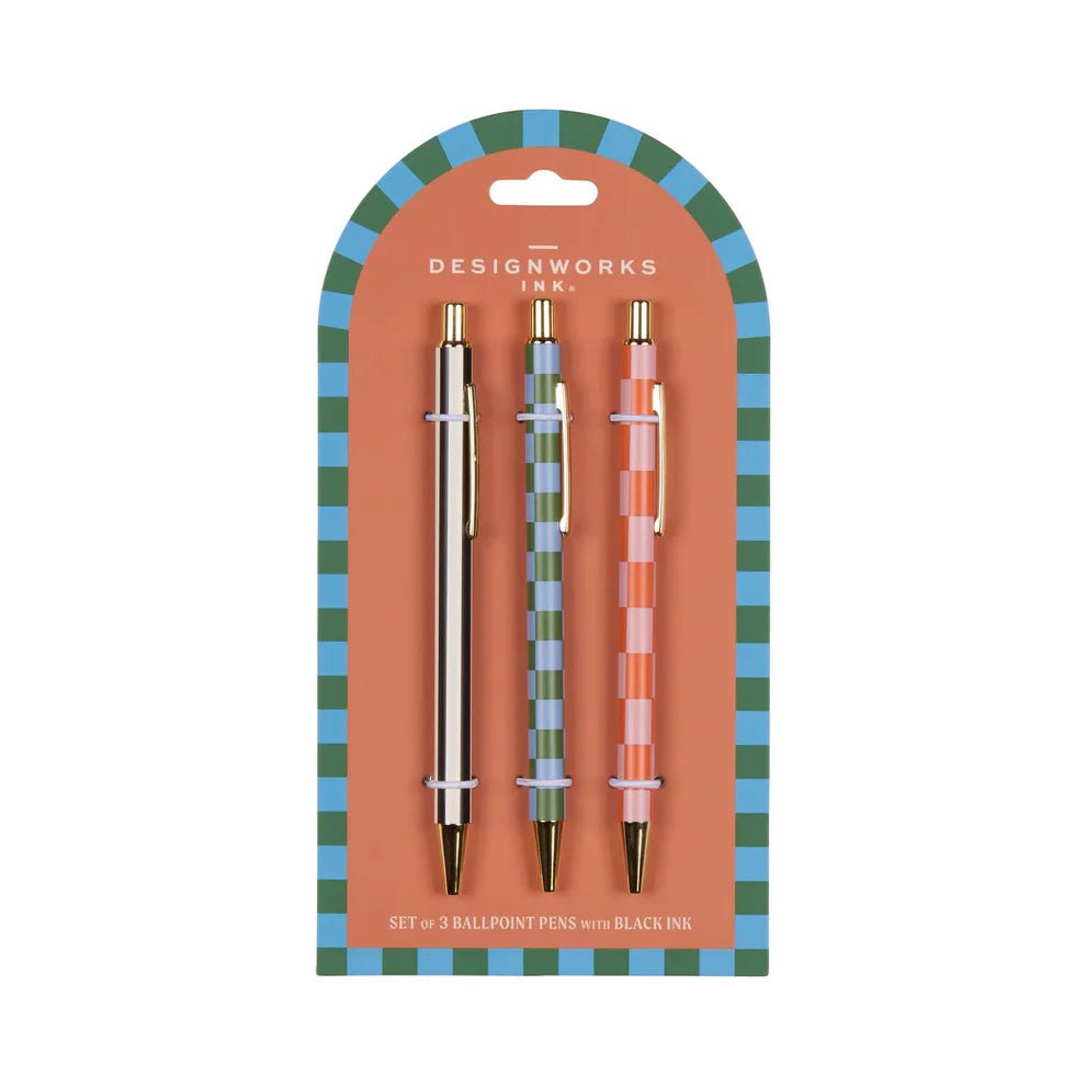 Designworks: A Dopo Set of 3 Pens - Stripes & Checks - Acorn & Pip_Designworks
