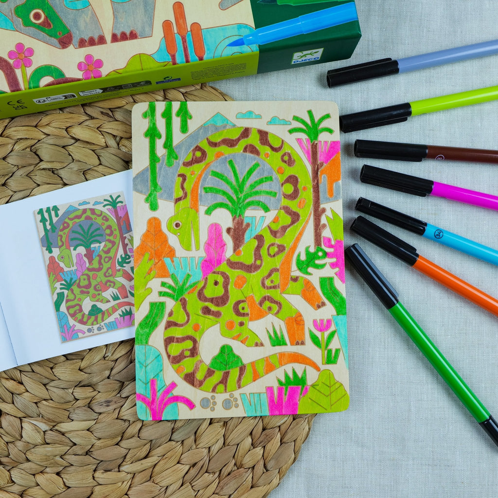Djeco: Colouring on Wood - Dino World - Acorn & Pip_Djeco