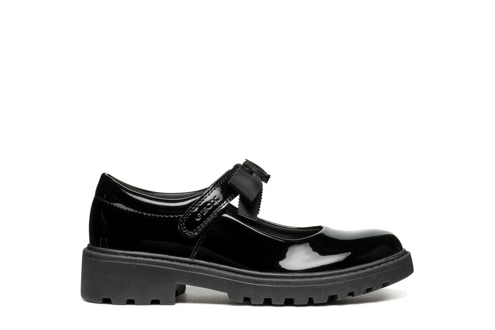 Geox: Casey Velcro Bow School Shoes - Black Patent - Acorn & Pip_Geox