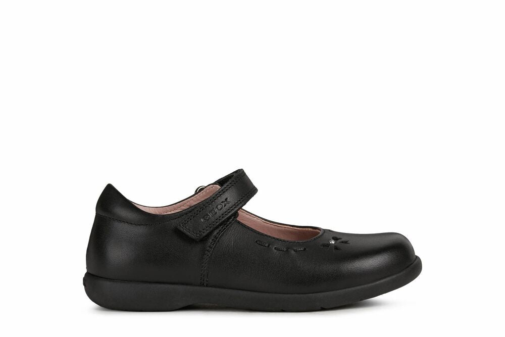 Geox: Naimara Velcro School Shoes - Black Leather - Acorn & Pip_Geox