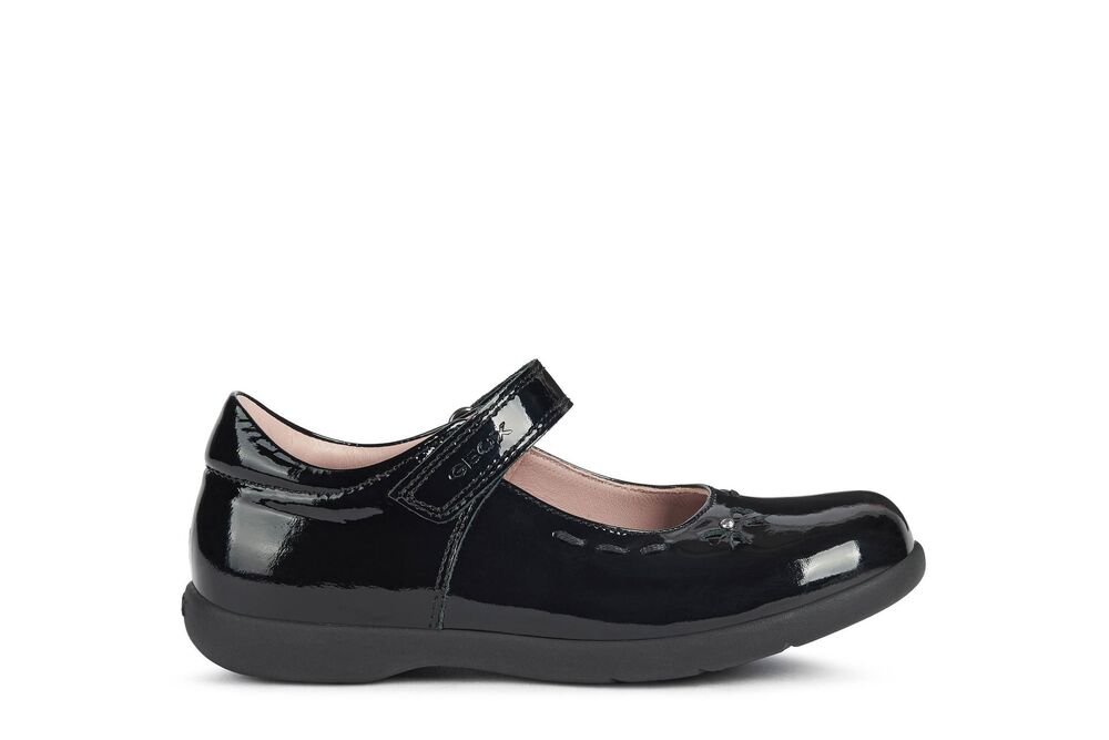 Geox: Naimara Velcro School Shoes - Black Patent - Acorn & Pip_Geox