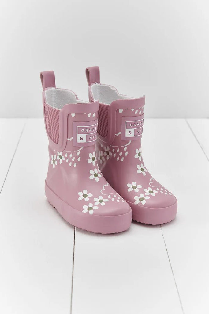 Grass & Air: Pink Bloom Floral Short Colour - Changing Kids Wellies - Acorn & Pip_Grass & Air