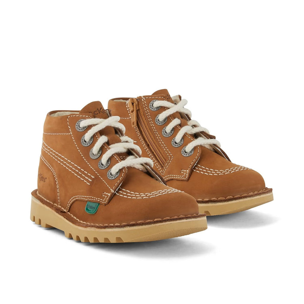 Kickers: Infant Unisex Kick Hi Zip Nubuck - Tan - Acorn & Pip_Kickers