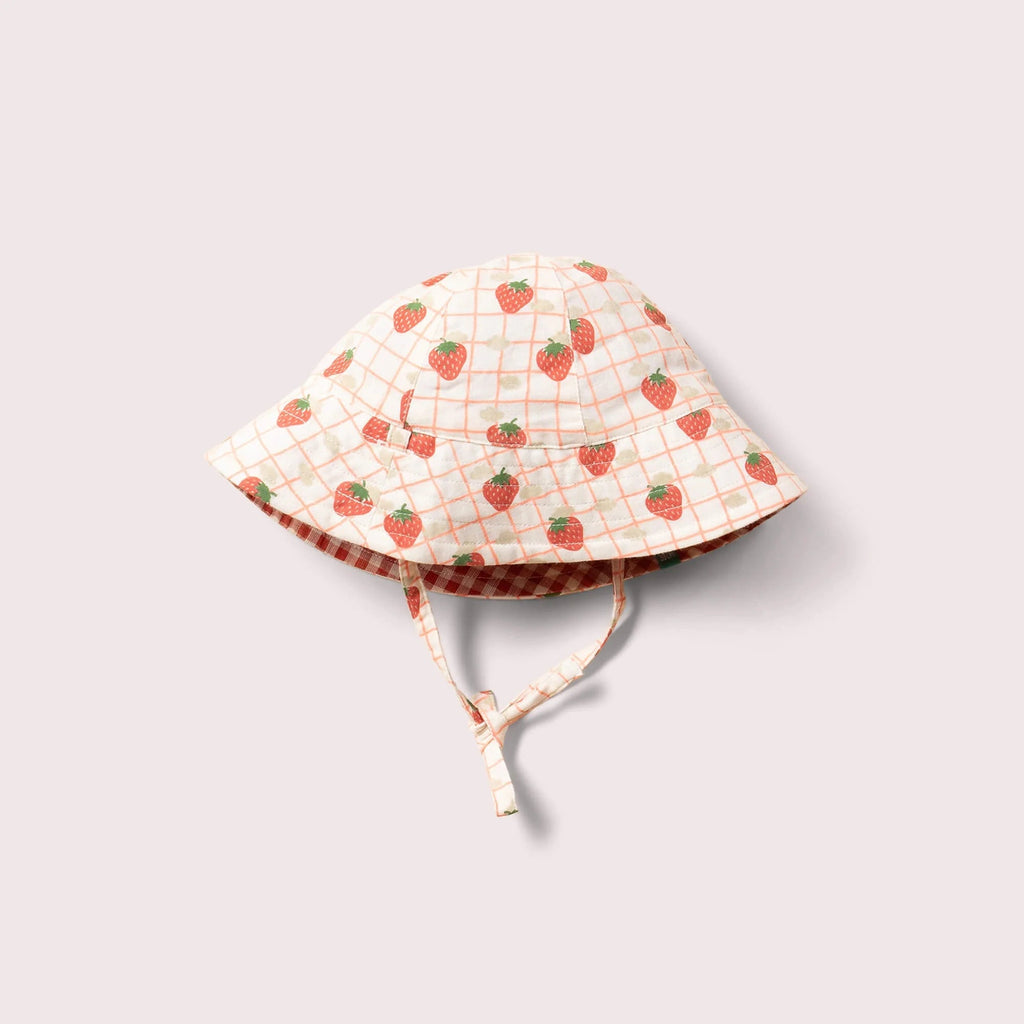 Little Green Radicals: Strawberry Days Reversible Sunhat - Acorn & Pip_Little Green Radicals