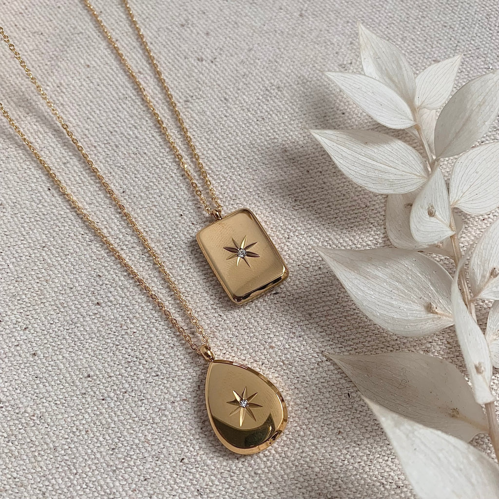 Little Nell: Everyday Solid Star Embossed Pendant Teardrop Necklace - Acorn & Pip_Little Nell Jewellery