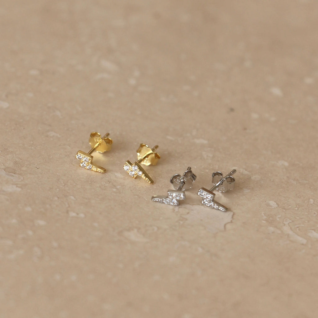 Little Nell: Gold Micro Lightning Bolt Studs - Acorn & Pip_Little Nell Jewellery