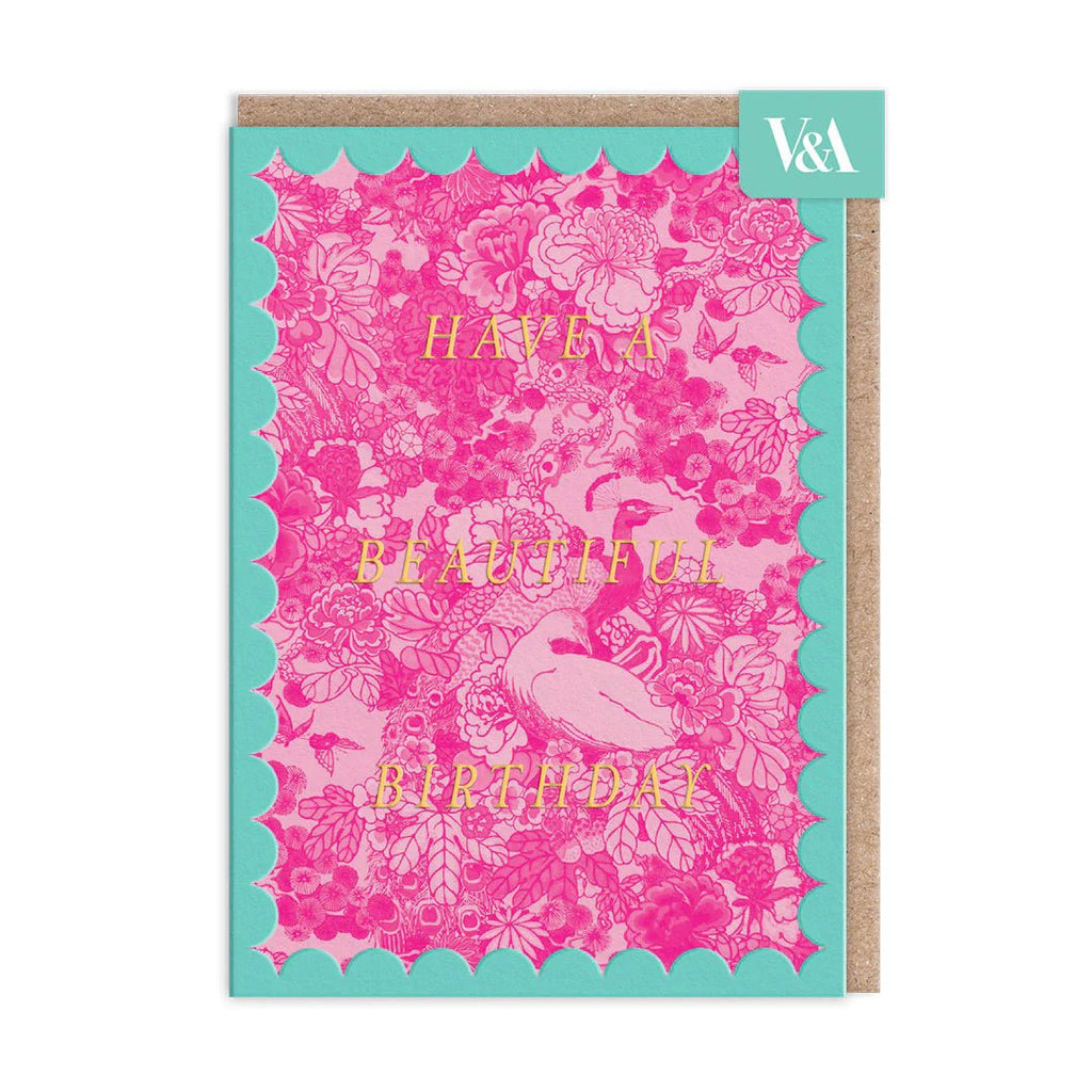 Ohh Deer: V&A Scalloped Pink Peacock Birthday Card - Acorn & Pip_Ohh Deer