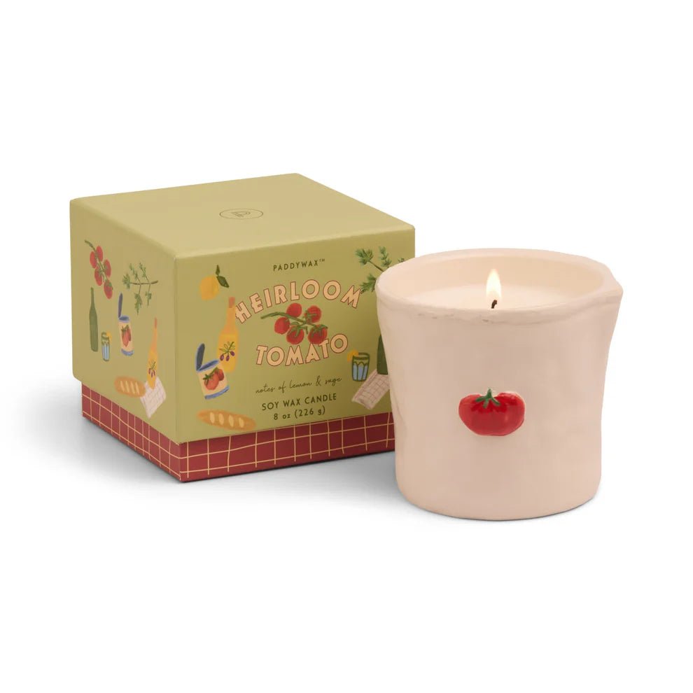 Paddywax: Bistro 8oz/226g Tomato Embossed Ceramic Candle - Heirloom Tomato - Acorn & Pip_Paddywax