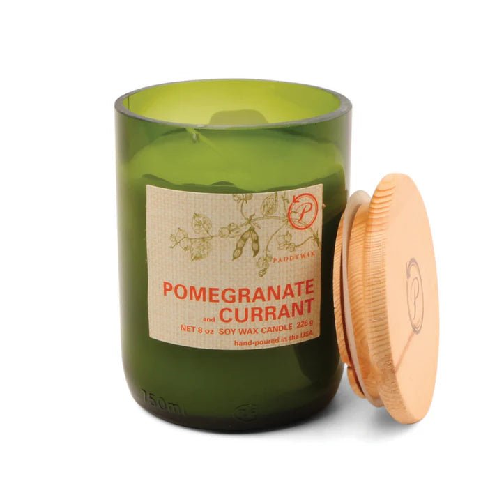 Paddywax: Green Recycled Glass Candle - Pomegranate + Currant (226g) - Acorn & Pip_Paddywax