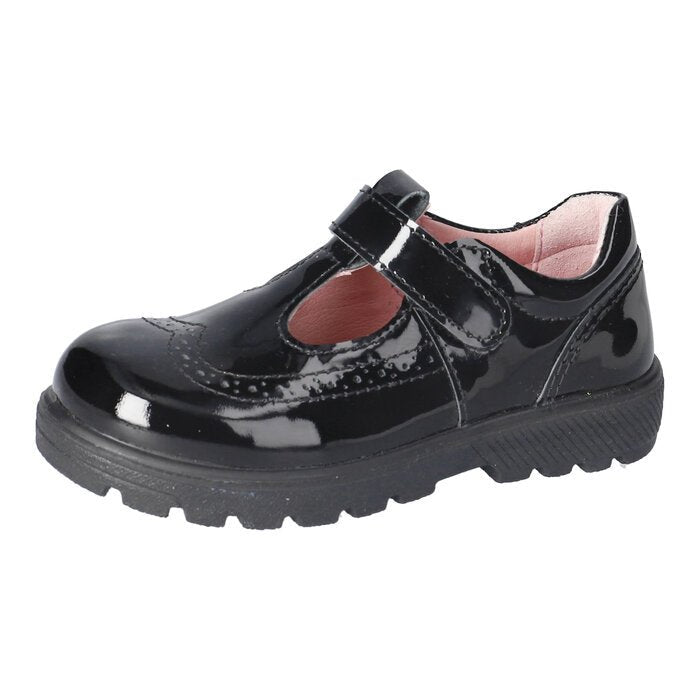 Ricosta: Amanda Girls T - Bar Brogue School Shoes - Black Patent - Acorn & Pip_Ricosta