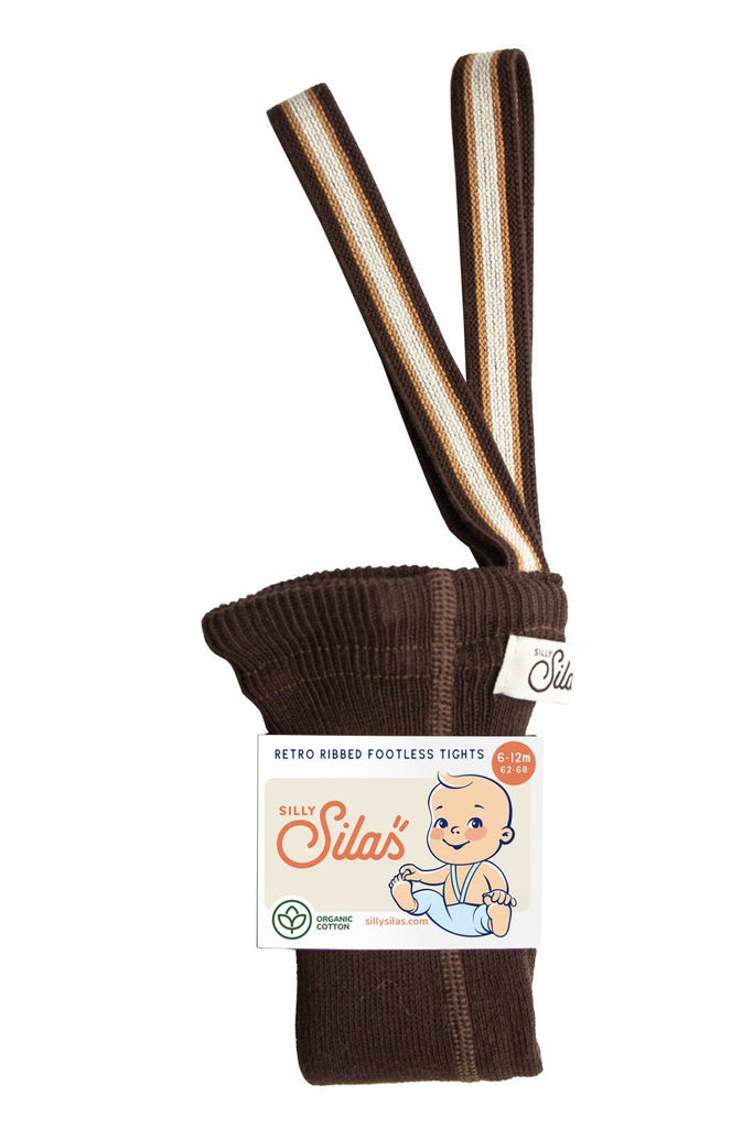 Silly Silas: Retro Ribbed Footless Tights - Chocolate Brown Stripes - Acorn & Pip_Silly Silas