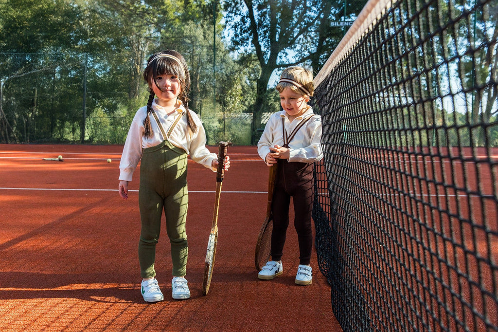 Silly Silas: Retro Ribbed Footless Tights - Olive Striped - Acorn & Pip_Silly Silas