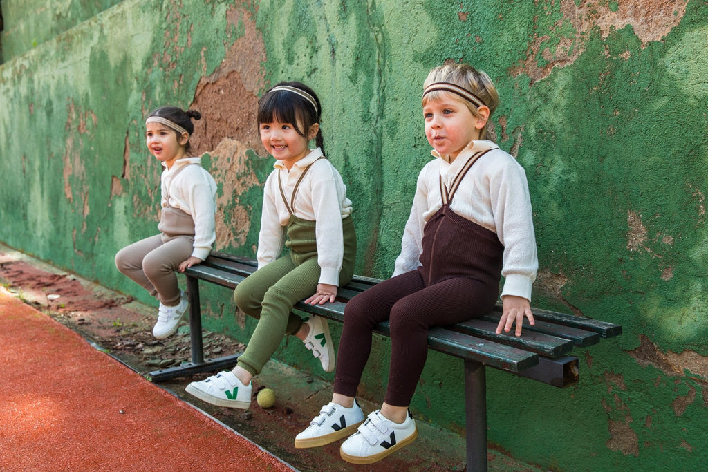Silly Silas: Retro Ribbed Footless Tights - Olive Striped - Acorn & Pip_Silly Silas