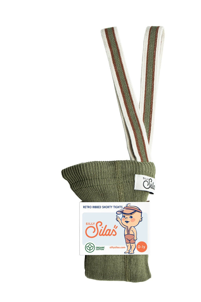 Silly Silas: Shorty Kids Tights - Olive / Striped - Acorn & Pip_Silly Silas