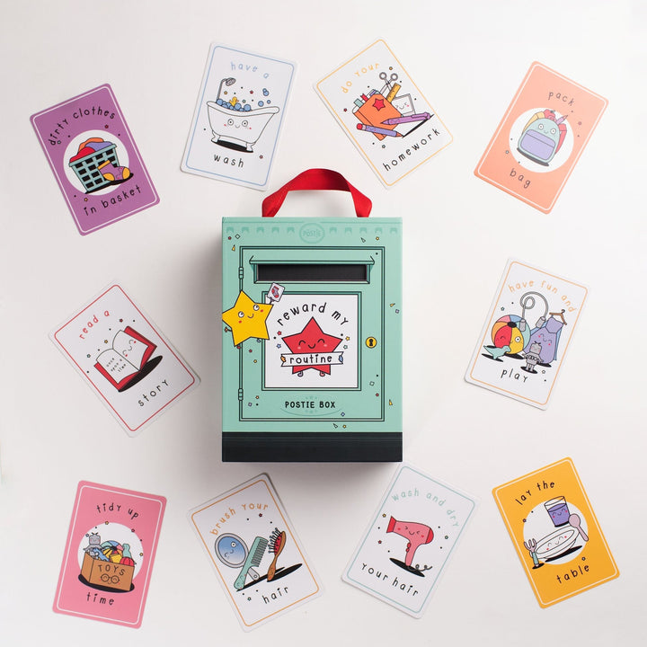 Reward My Routine Postie Box with illustrated routine cards