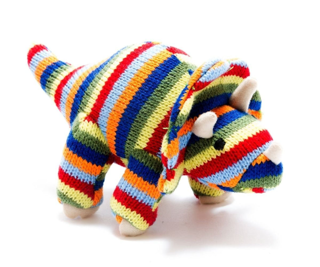 Best Years: Knitted Triceratops Striped Rattle - Acorn & Pip_Best Years