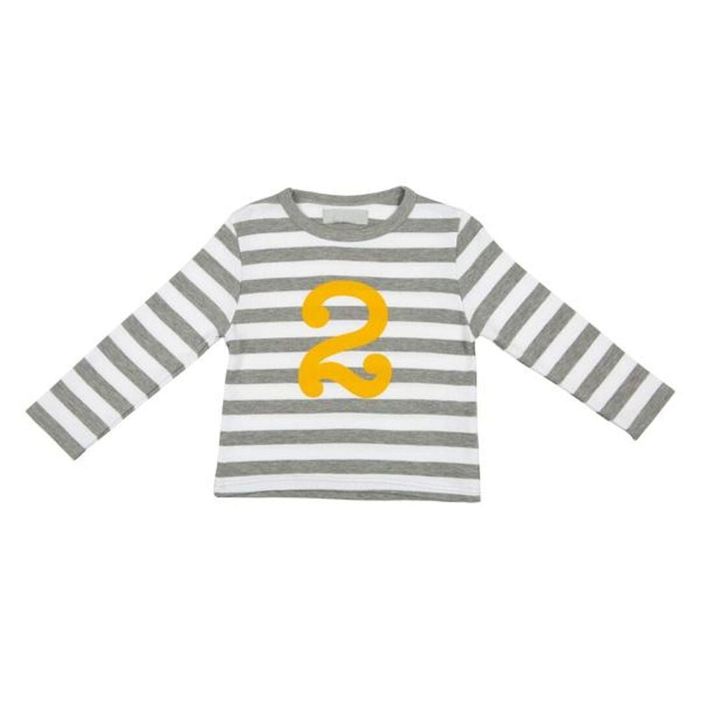Bob & Blossom: Grey Marl & White Breton Striped Mustard Number 2 T-Shirt - Acorn & Pip_Bob & Blossom