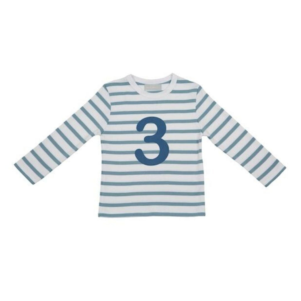 Bob & Blossom: Ocean Blue & White Breton Striped Blue Number 3 T-Shirt - Acorn & Pip_Bob & Blossom