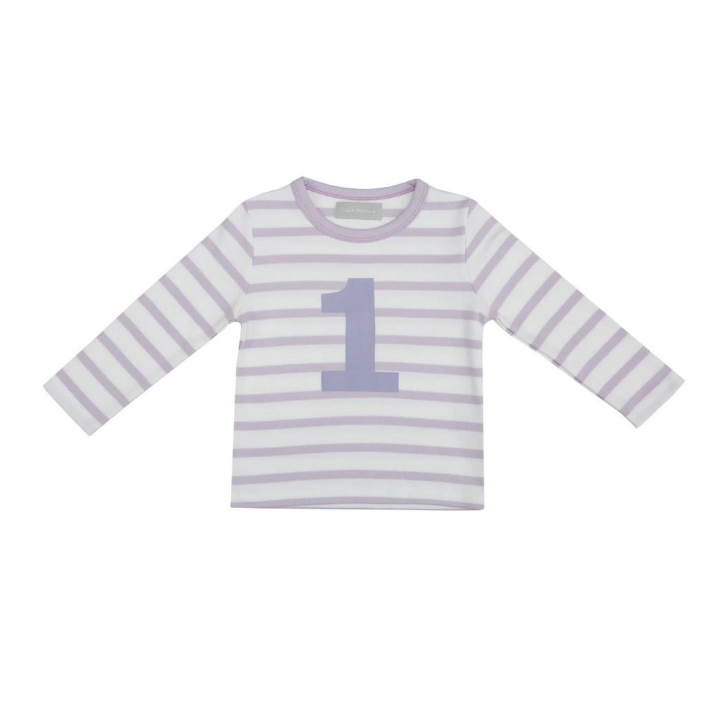 Bob & Blossom: Parma Violet & White Breton Striped Number 1 T-Shirt - Acorn & Pip_Bob & Blossom