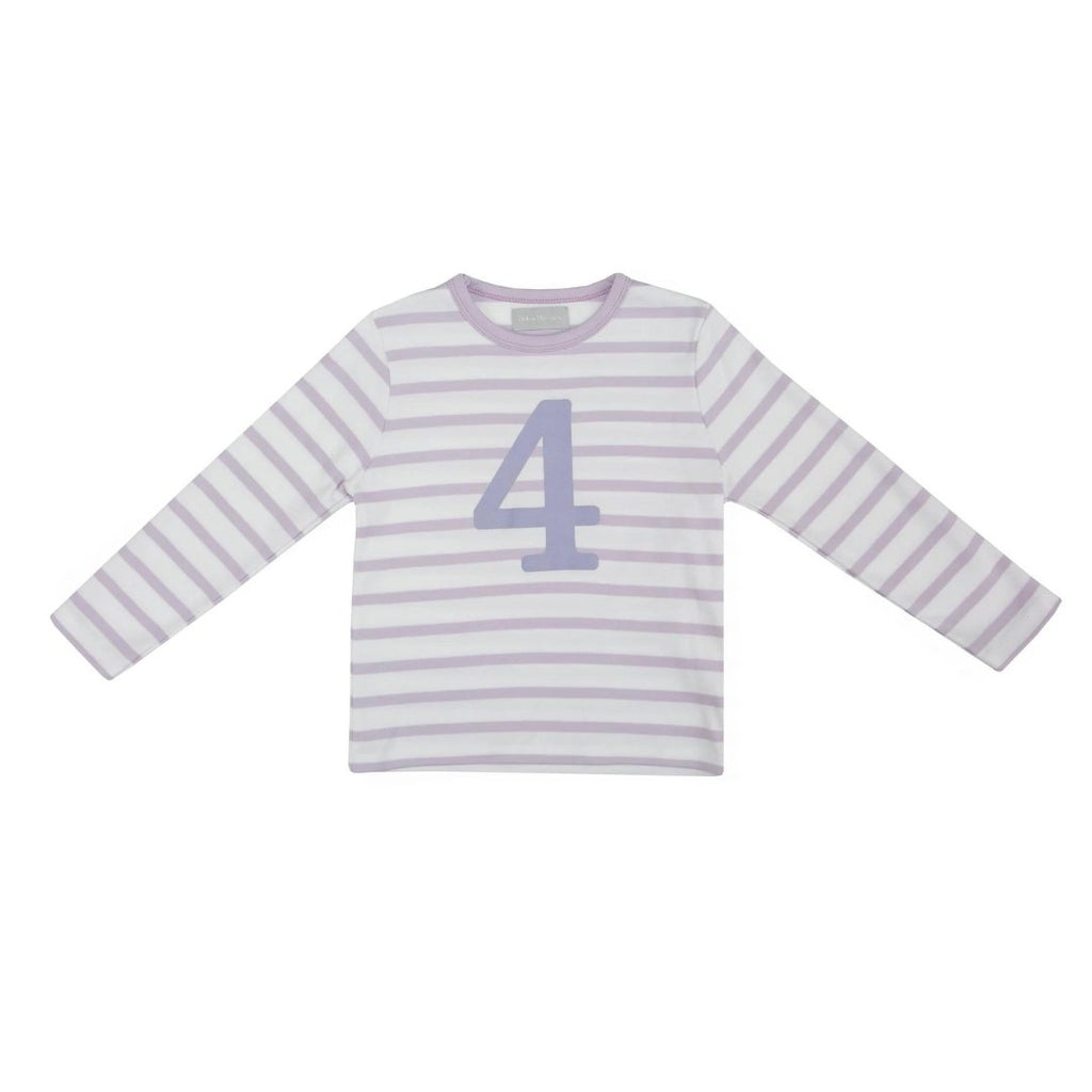 Bob & Blossom: Parma Violet & White Breton Striped Number 4 T-Shirt - Acorn & Pip_Bob & Blossom