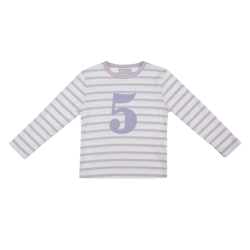 Bob & Blossom: Parma Violet & White Breton Striped Number 5 T-Shirt - Acorn & Pip_Bob & Blossom