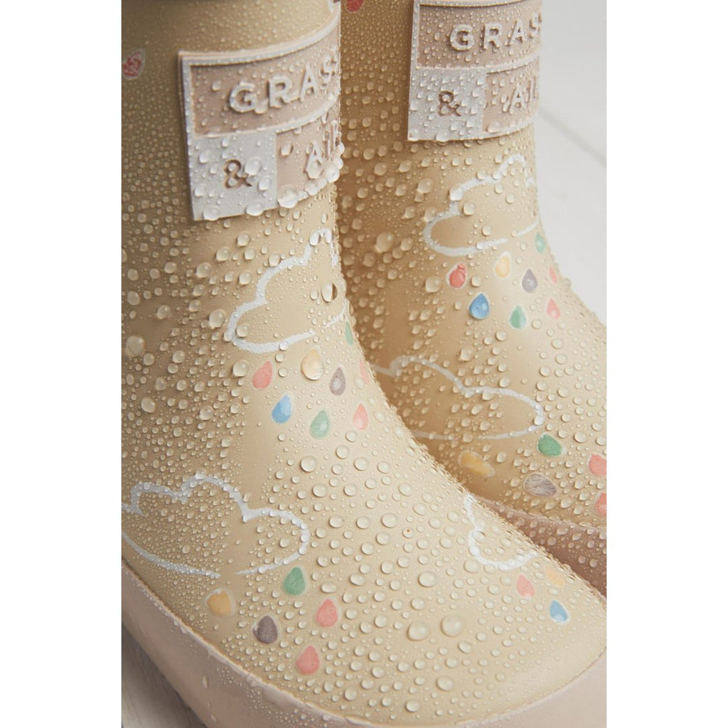 Grass & Air: Stone Colour-Changing Kids Wellies with Teddy Fleece Lining - Acorn & Pip_Grass & Air