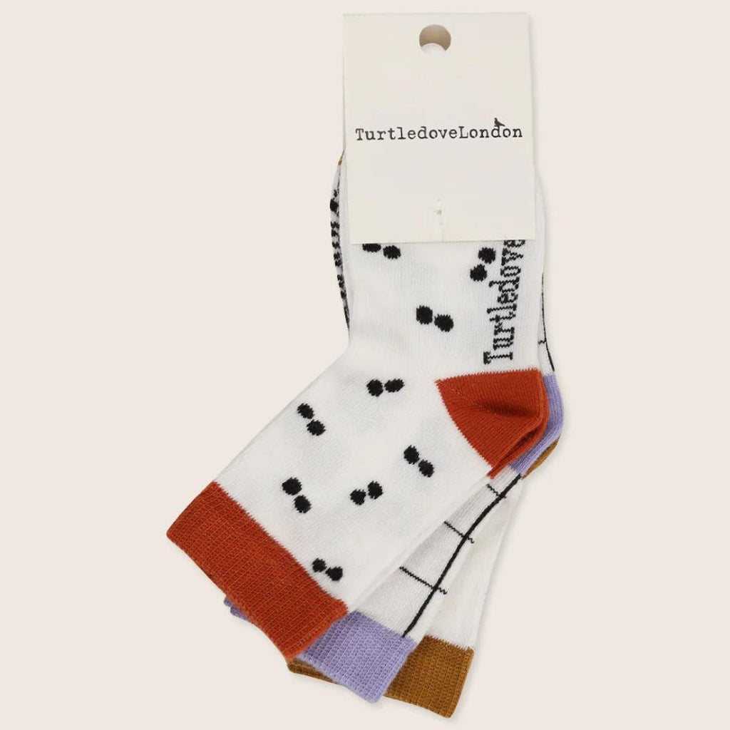 Turtledove London: 3 Pack Printed Socks - Wide Stripe - Acorn & Pip_Turtledove London